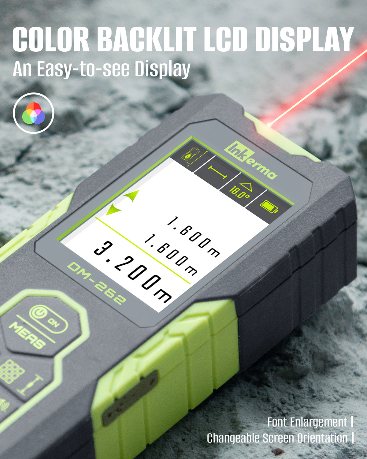 Inkerma Bilateral Laser Distance Meter DM-262 (262ft/ 80m）